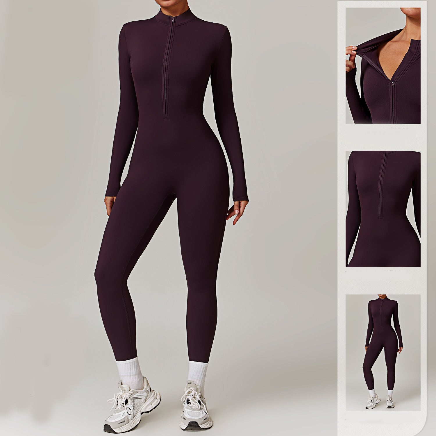 Warm Zipper Long-Sleeved Jumpsuit Yoga Fitness Sports Pants Breathable Bodysuit Women'S Clothing