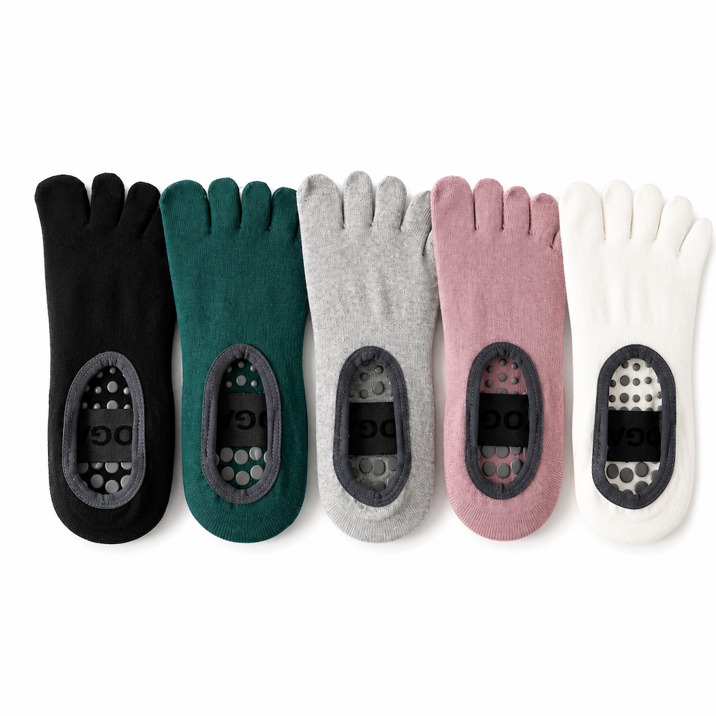 Chaussettes GripFlex™ | 5 doigts antidérapantes yoga, fitness & danse