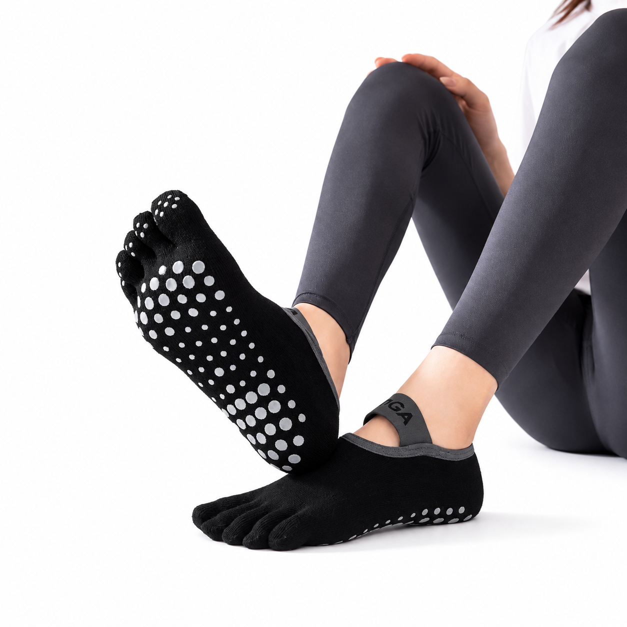 Chaussettes GripFlex™ | 5 doigts antidérapantes yoga, fitness & danse